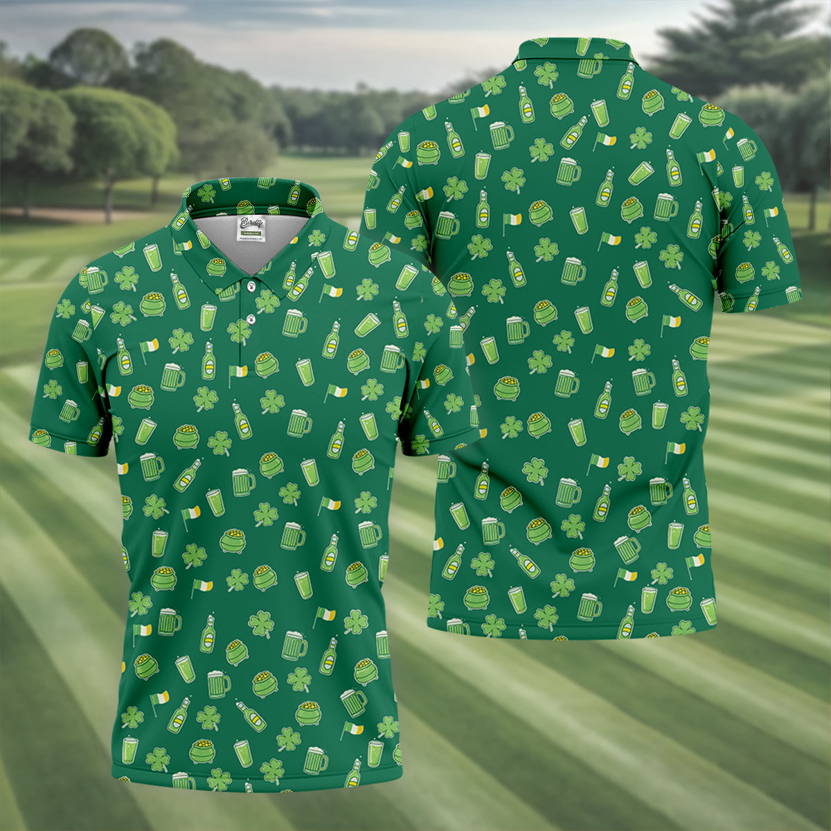 St Patrick's Day Beer Four Leaf Clovers Gold Pots Green Golf Shirt, Polo ShirtFor Men, Golf Shirts For Men