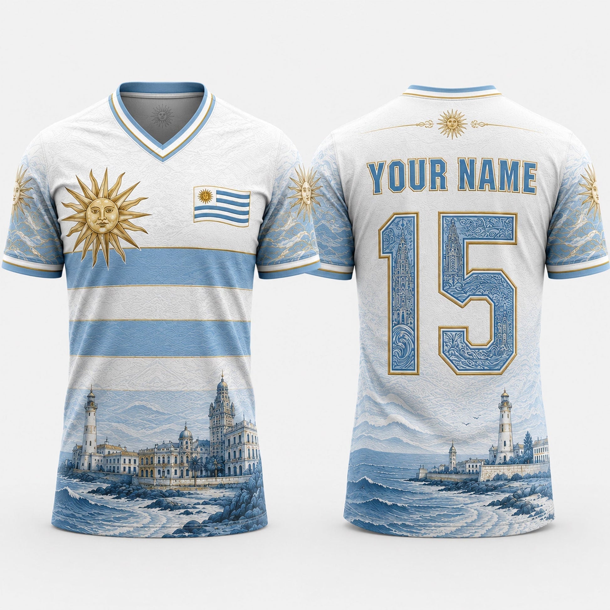 Sol de Mayo Fooball Shirt, Uruguay Flag V-NeckMen Football Lover, Football Gifts