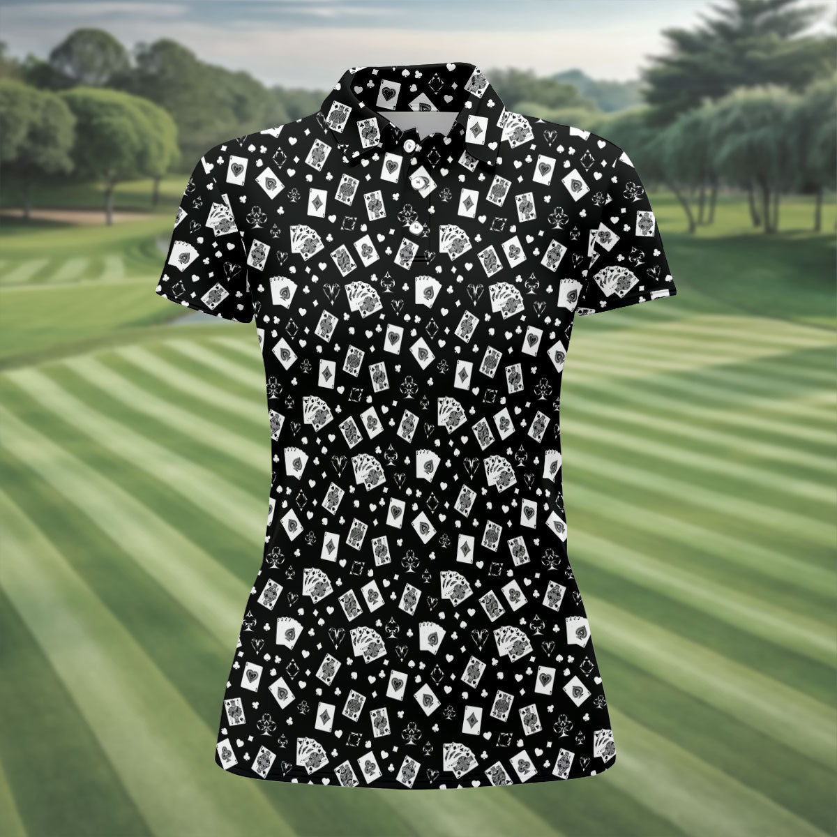 Casino Cards Black Golf Shirt, Golf Shirt For Women, Ladies Golf Shirts, Fun Women's Golf Shirts