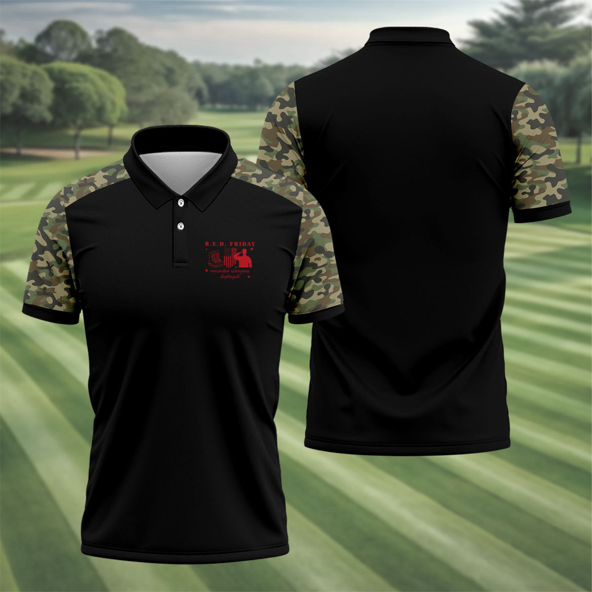 RED Friday Camo Black Patriotic 4th Of July Golf Shirt, 250th Anniversary Golf Shirts For Men