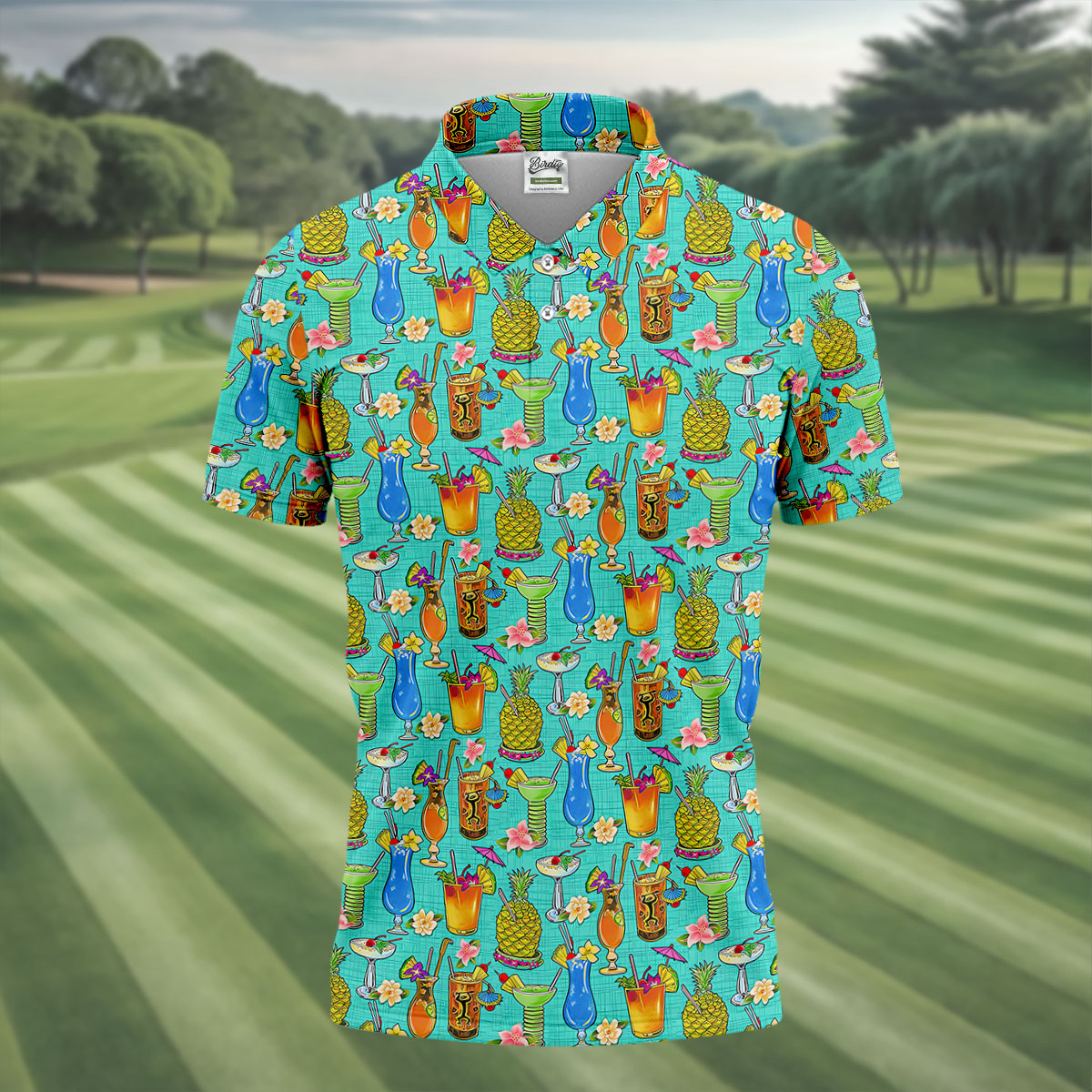Tropical Cocktail Summer Vibe Retro Golf Shirt, Golf Tops For Men, Polo ShirtFor Men, Golf Shirts For Men