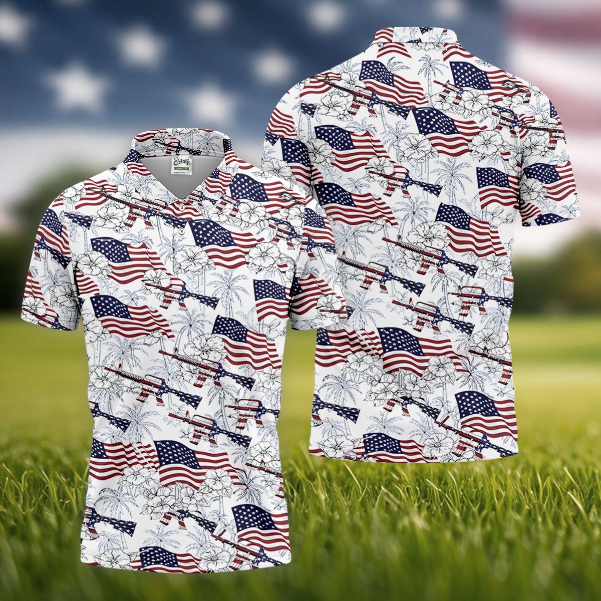 Hawaiian American Golf Tops For Men, 250th Anniversary Patriotic Golf Shirt, Polo ShirtFor Men