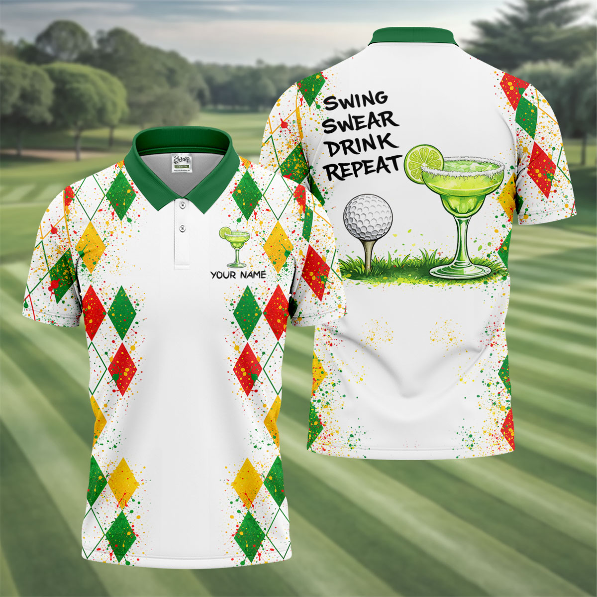Swing Swear Drink Repeat Margarita Cocktail Cinco De Mayo Celebration Fiesta Themed Golf Shirts For Men
