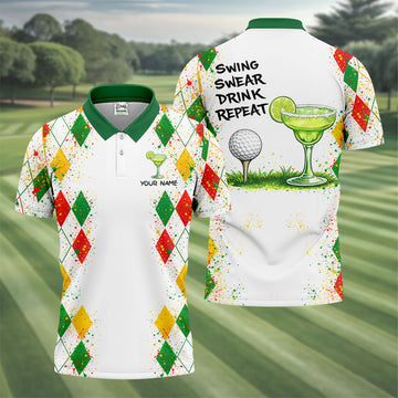 Swing Swear Drink Repeat Margarita Cocktail Cinco De Mayo Celebration Fiesta Themed Golf Shirts For Men