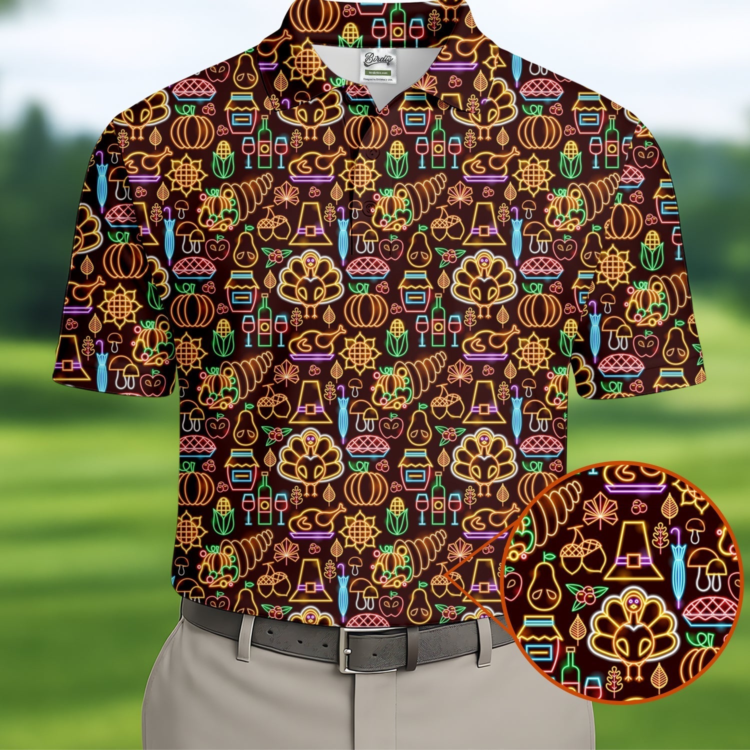 Thanksgiving Party Neon Print Golf Tops For Men, Polo Shirt Men, Golf Gift For Men
