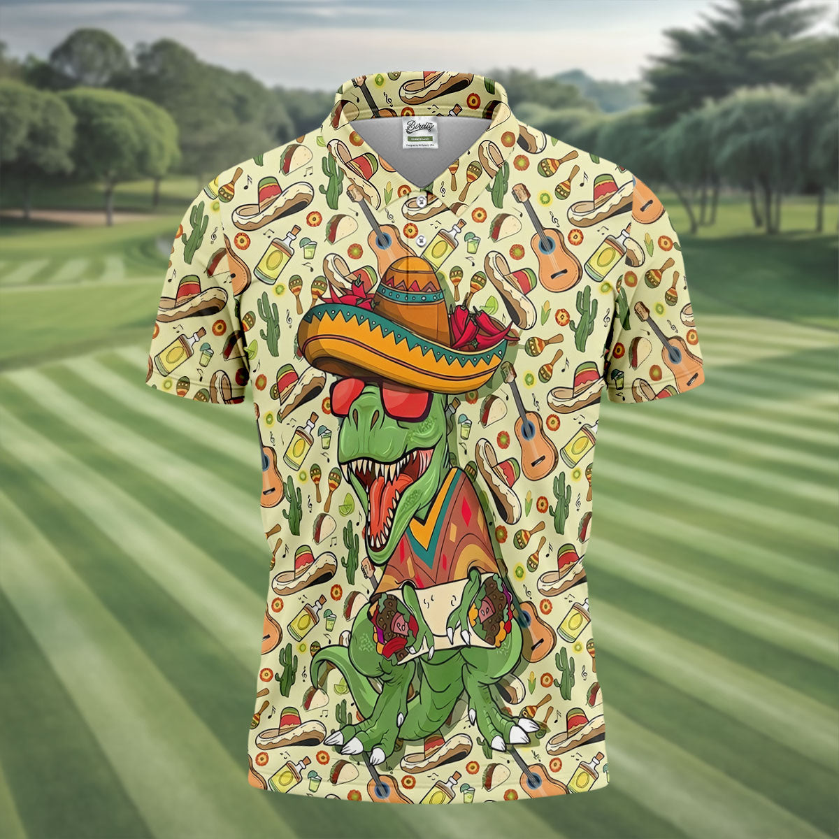 Mexican T-Rex Cinco De Mayo Celebration Funny Golf Shirt, Vibrant Color Golf Shirts For Men