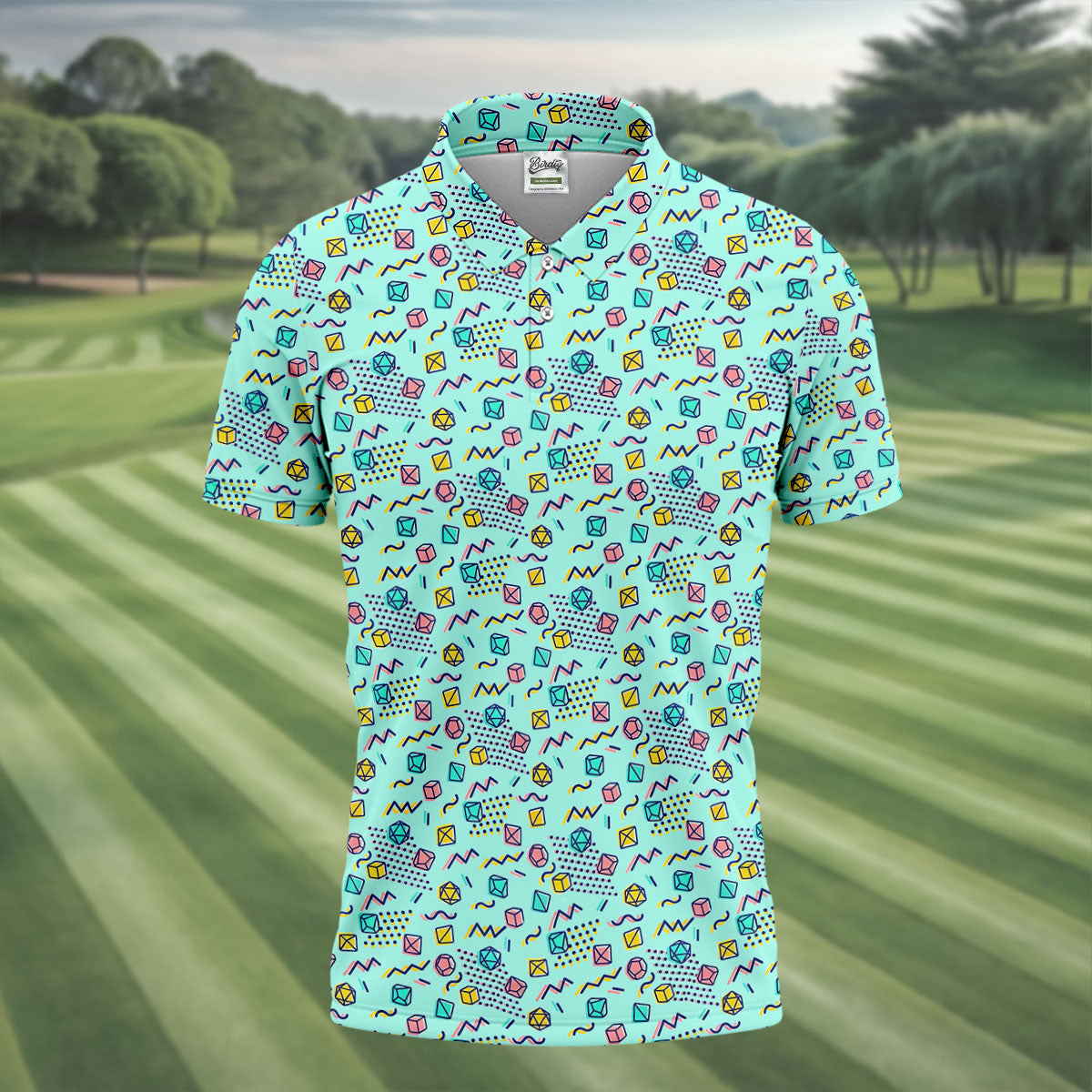 90s Dice Memphis Style Light Mint Green Cute Golf Shirt, Polo ShirtFor Men, Golf Shirts For Men