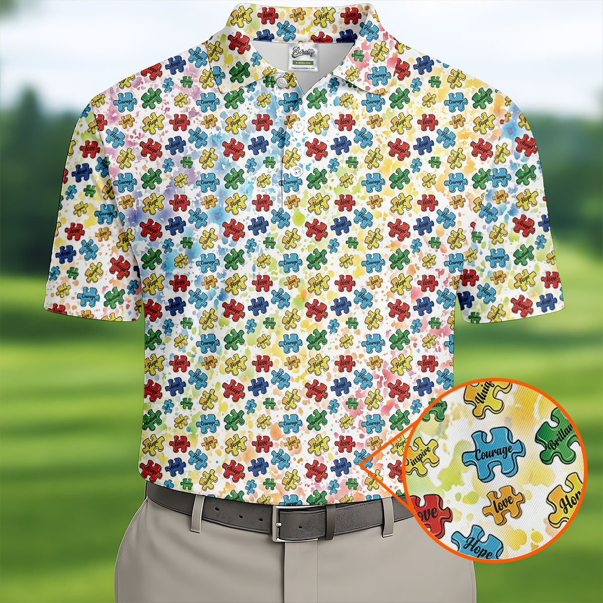 Autism Awareness Jigsaw Puzzle Pieces Rainbow Paint Splatter Men's Golf Shirt, Polo ShirtFor Men