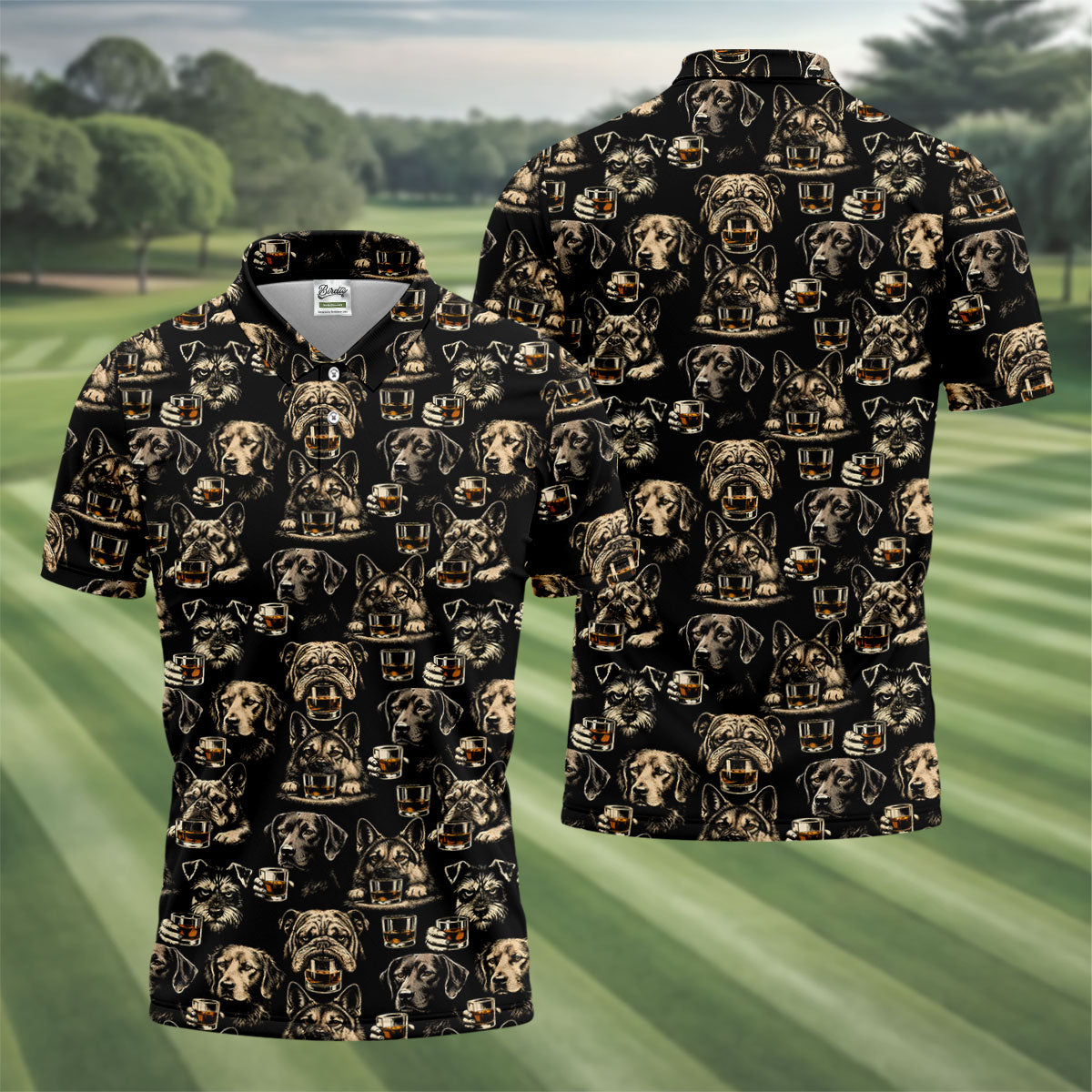 Black Dog Breeds Whiskey Glass Pattern Golf Shirt, Mens Polo Shirt, Funny Golf Shirt, Golf Apparel For Men