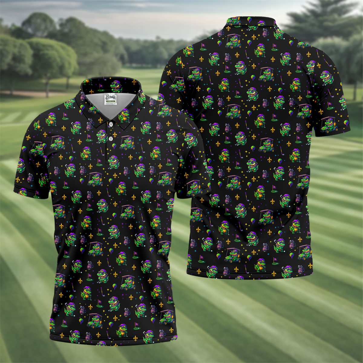 Funny Crocodile Mardi Gras Golf Shirts, Black Golf Shirt, Golf Gift For Men, Golf Shirts For Men