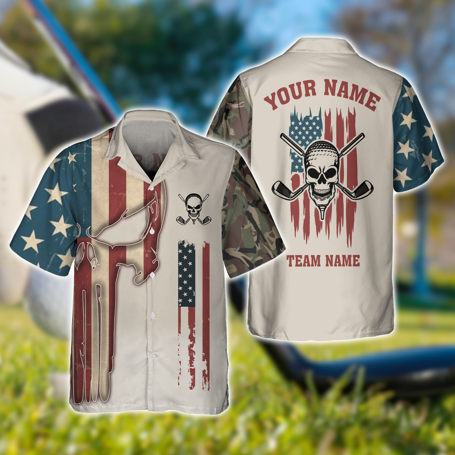 Custom Men's Golf Polo ShirtSkull Golf Shirt, Patriotic Golf Shirt, Gift For Golfers