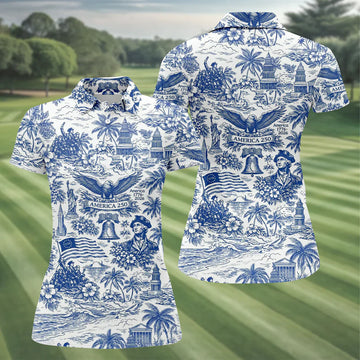 250 Years Of America Tropical Vibe Vintage Golf Polo Shirt, Patriotic 4th Of July Golf Shirt For Women