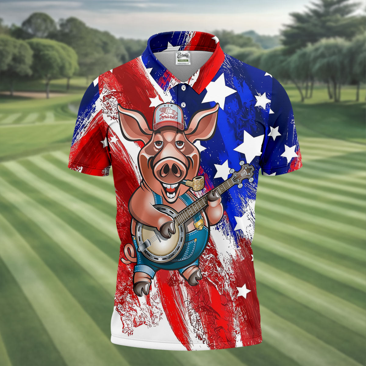Patriotic American Flag Brush Strokes Funny BBQ 250th Anniversary Polo Shirt Men, Golf Shirts For Men