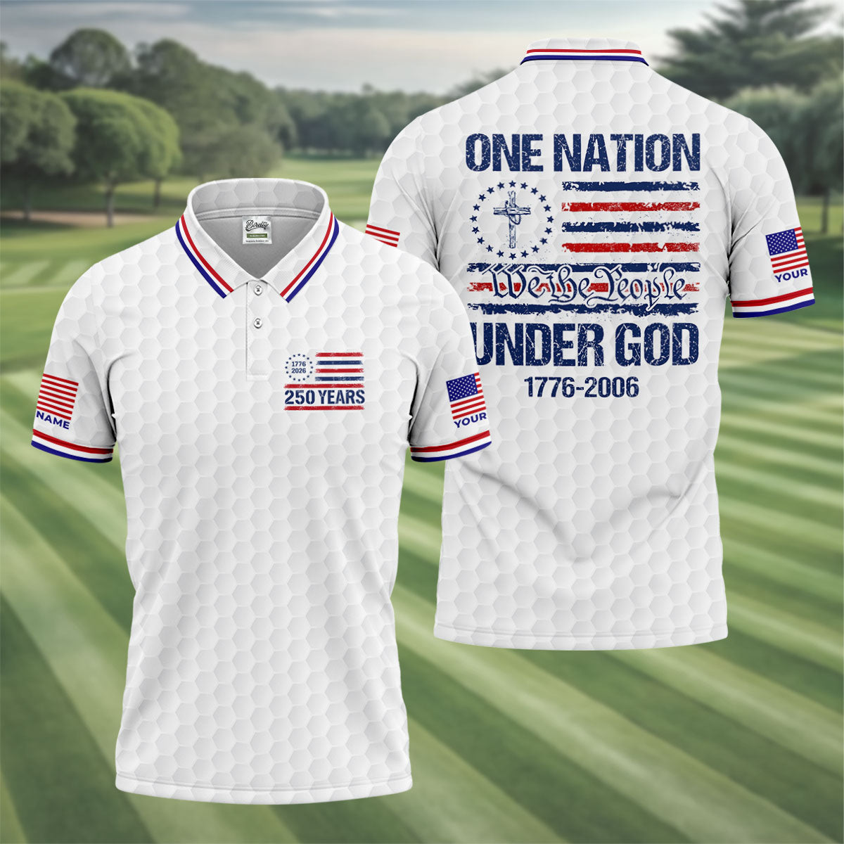 One Nation Under God We The People White Golf Shirt, 250 Years 4th Of July Golf Shirts For Men