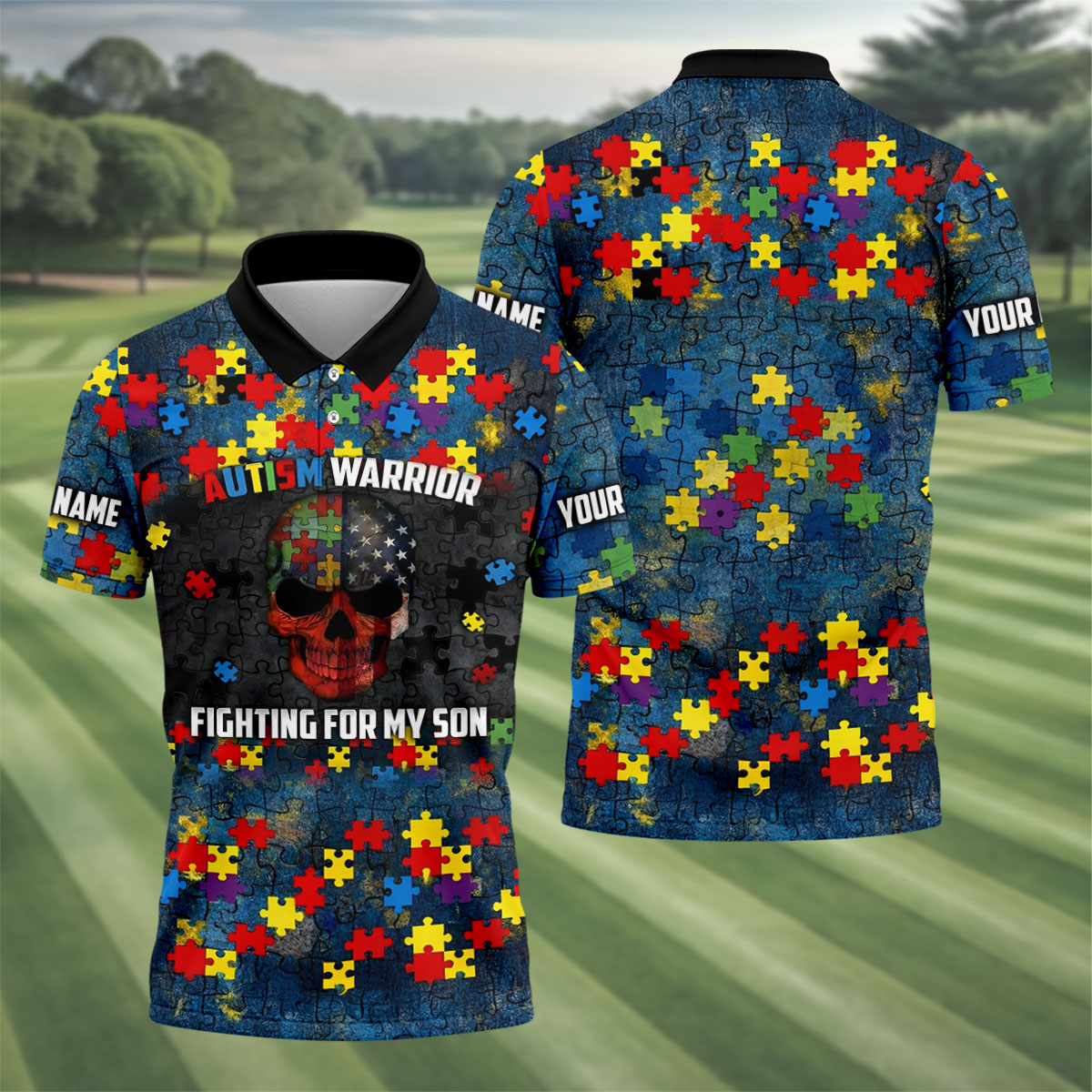 Autism Warrior Fighting For My Son Colorful Puzzles Golf Tops For Men, Father's Day Golf Gift