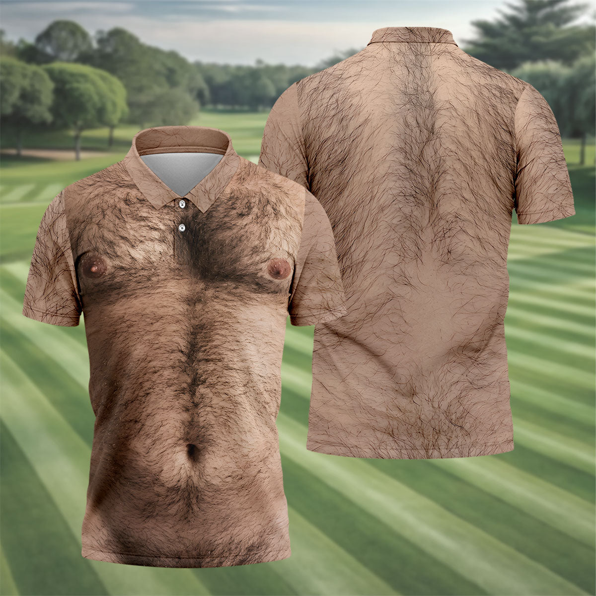 Funny Hairy Chest Golf Shirt, Men's Funny Golf Shirts, Beer Belly Gag Gift For Dad, Polo ShirtFor Men