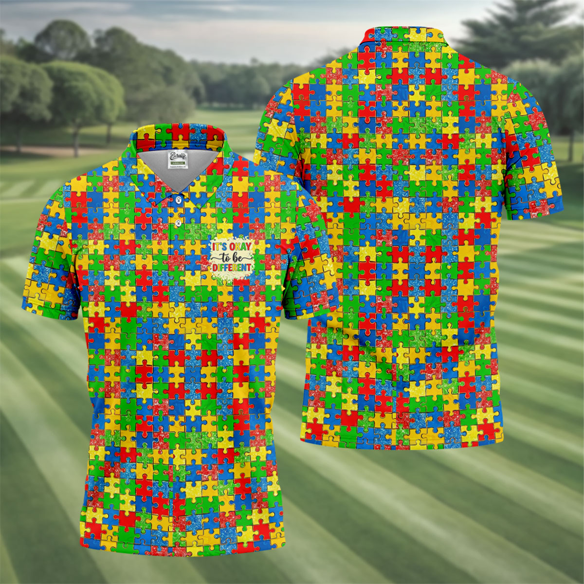 It's Okay To Be Different Colorful Puzzle Pattern Autism Awareness Men's Golf Shirt, Polo ShirtFor Men