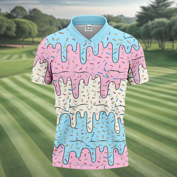 Ice Cream Drip Hawaiian Golf Shirt, Summer Sweets Men's Golf Shirt, Polo Shirts For Men