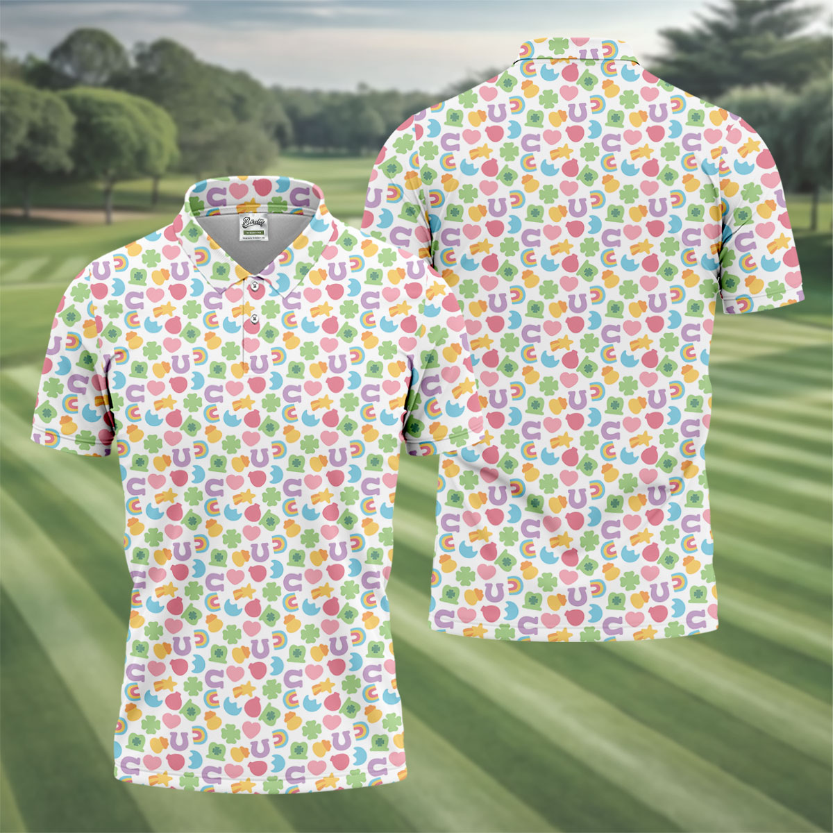 St Patrick's Day Lucky Charms White Golf Shirt, Cute Golf Outfit, Polo Shirt Men, Golf Shirts For Men