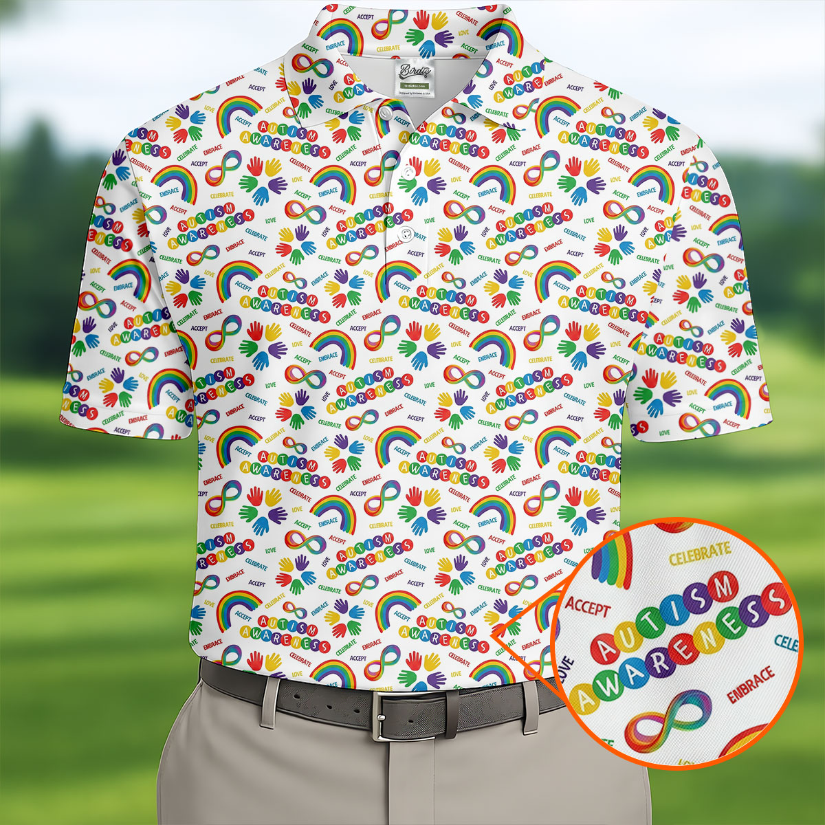 Autism Awareness Rainbow Pattern Colorful Handprints White Golf Shirt, Polo ShirtFor Men