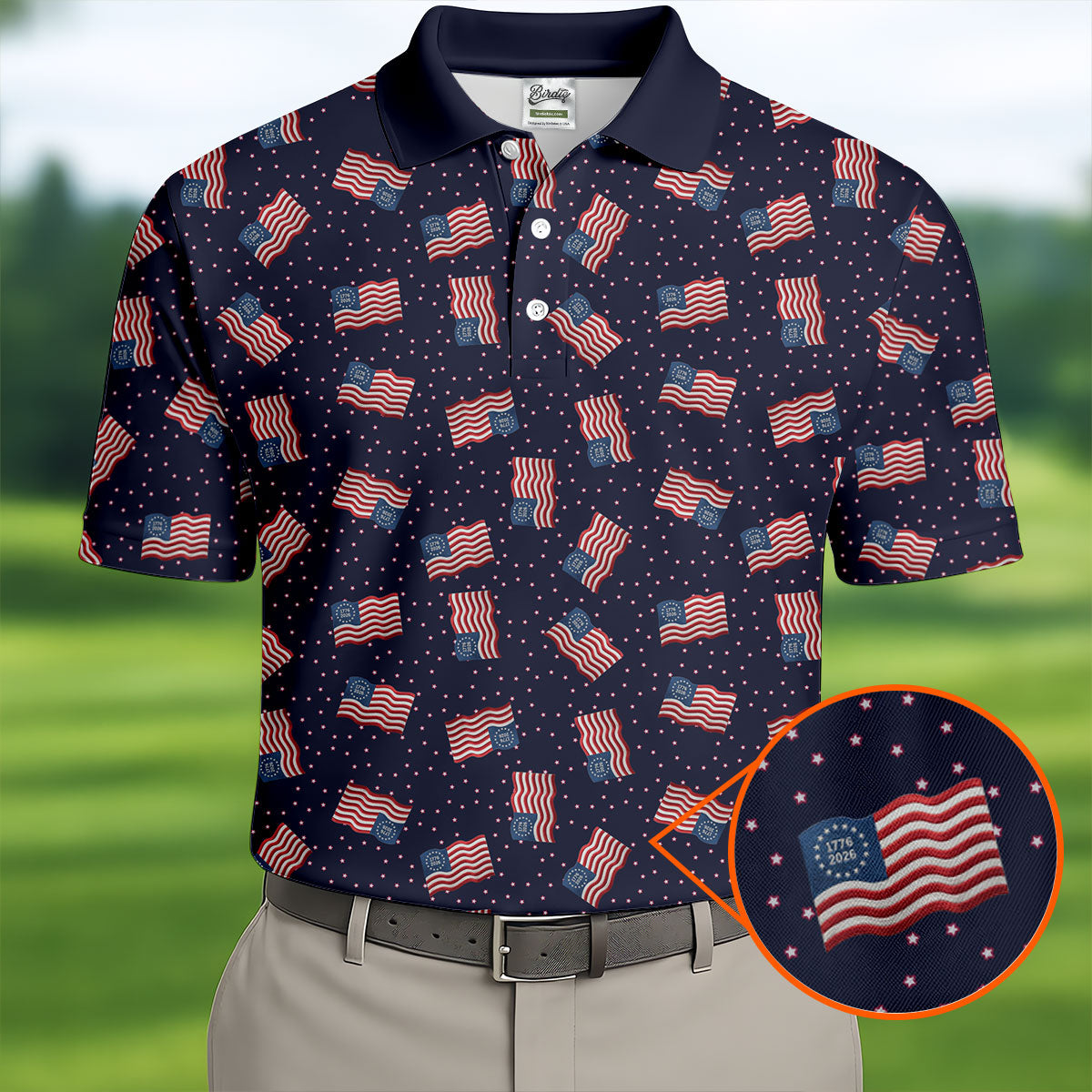 250th Anniversary Waving Flags Patriotic Golf Shirt, 4th Of July Golf Shirts For Men