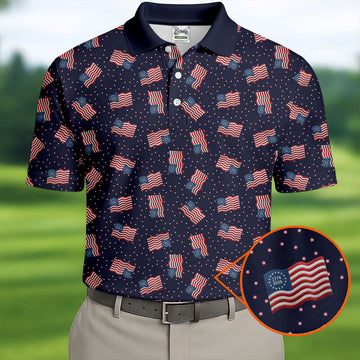 250th Anniversary Waving Flags Patriotic Golf Shirt, 4th Of July Golf Shirts For Men