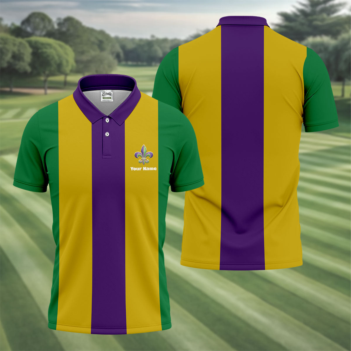 Vertical Stripes Purple Green Gold Mardi Gras Golf Shirt, Polo ShirtFor Men, Golf Shirts For Men