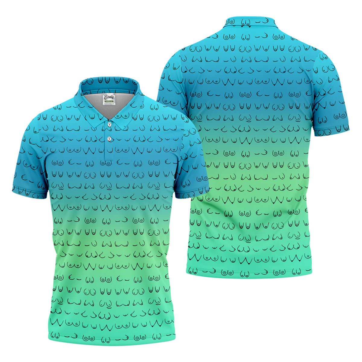 Blue Ombre Mens Funny Golf Shirts , Fun Golf Shirts For Men, Men Golf Polo Shirt Cool Golf Gifts