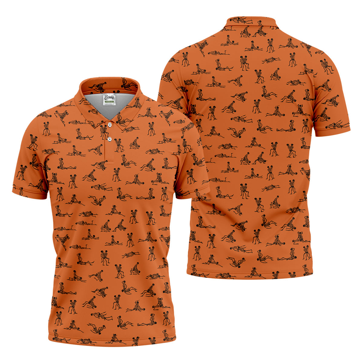 Orange And White Funny Skeleton Golf Shirt, Halloween Gift Idea, Fun Golf Shirts For Men, Polo For Men