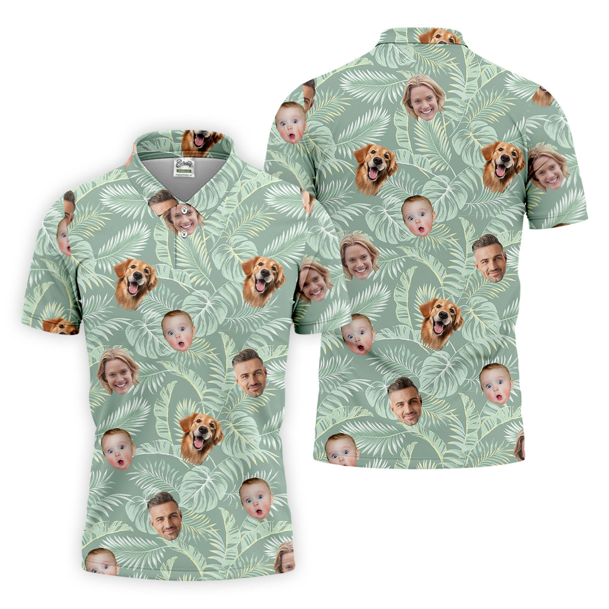 Tropical Leaf Pattern Mens Hawaiian Golf Shirts, Custom Team Shirt, Green Polo ShirtBest Gifts For Men Golfers