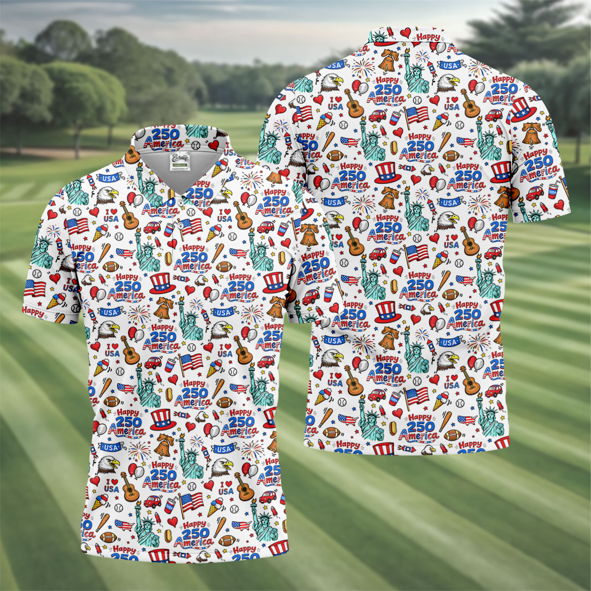 Happy 250 America Independence Celebration White Golf Shirt, Patriotic 4th Of July Golf Shirts For Men
