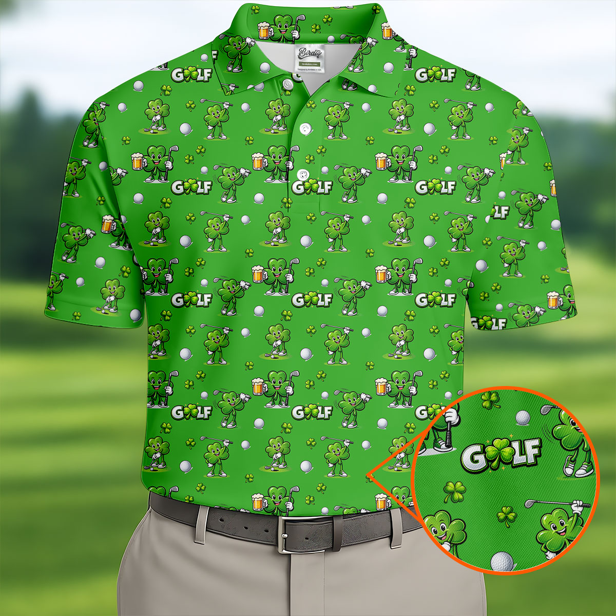Three Leaf Clover Golf And Beer St Patrick's Day Green Golf Shirt, Fun Golf Shirts For Men, Polo ShirtFor Men