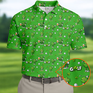 Three Leaf Clover Golf And Beer St Patrick's Day Green Golf Shirt, Fun Golf Shirts For Men, Polo ShirtFor Men
