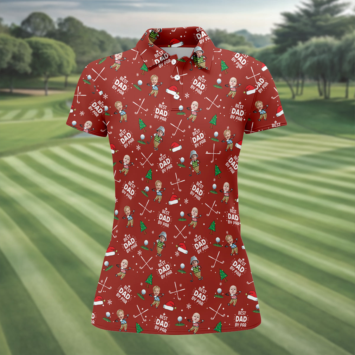 Custom Face Best Dad By Par Red Golf Shirt, Christmas Golf Shirt, Ladies Golf Polos, Women's Polo Shirt