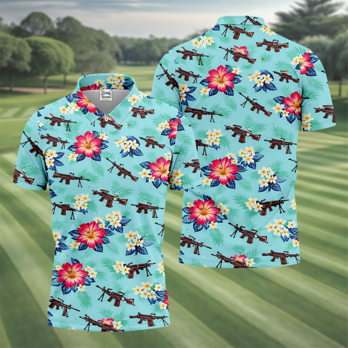 Floral Pattern Army Theme Hawaiian Golf Shirt, Men's Golf Polo ShirtShirts For Men