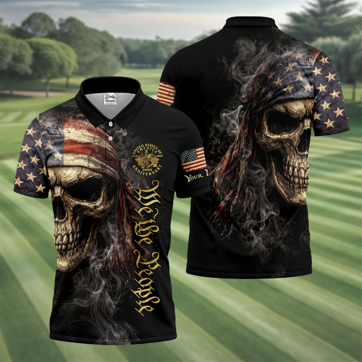 USA 250th Anniversary We The People Patriotic Skull Golf Shirt, 4th Of July Golf Shirts For Men