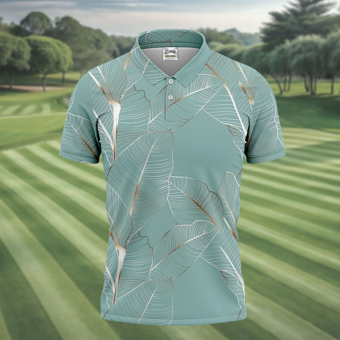 Tropical Leaves Blue Grey Golf Shirt, Summer Hawaiian Golf Shirt, Golf Shirts For Men