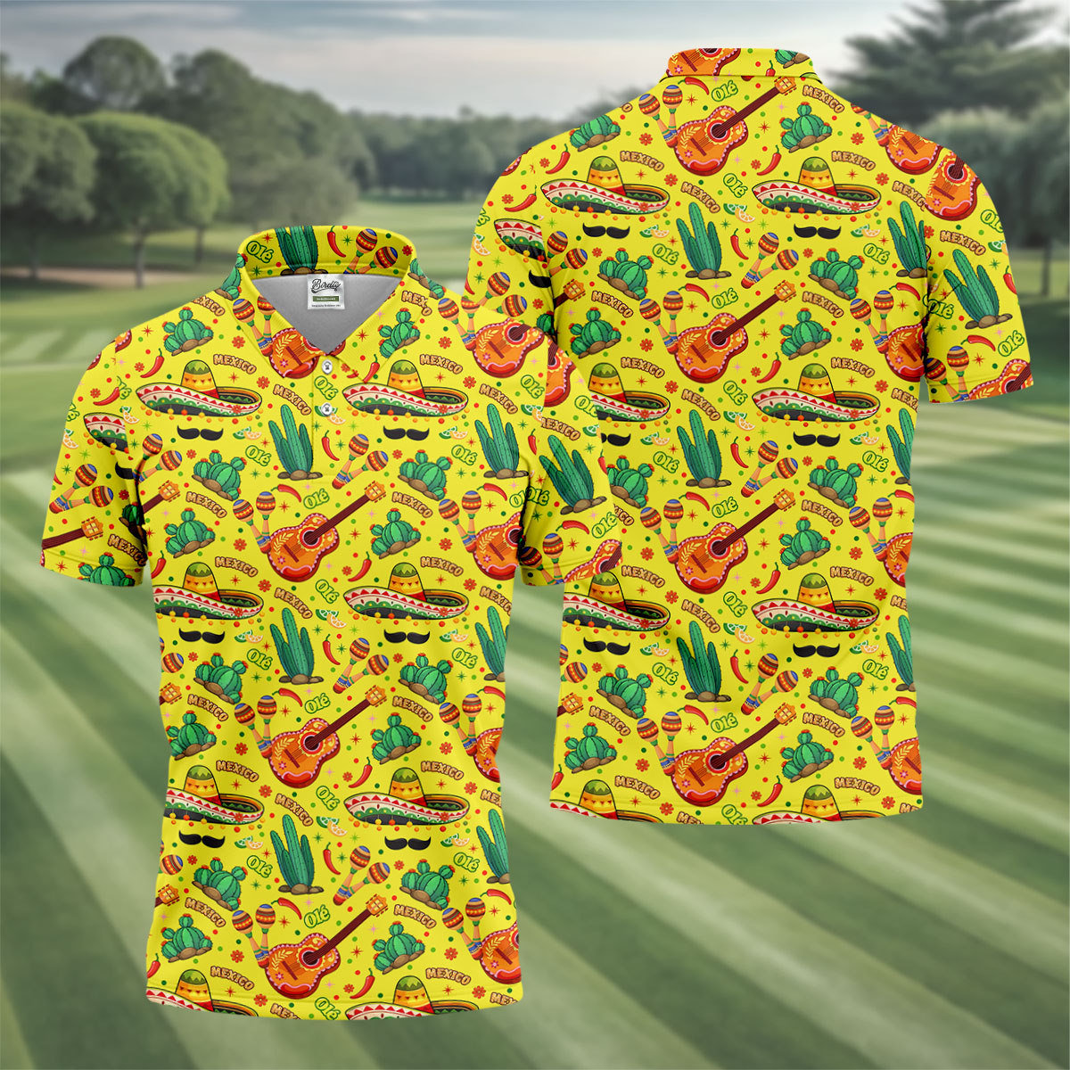 Olé Mexico Mexican Instruments Golf Tops For Men, Cinco De Mayo Celebration Golf Shirts For Men