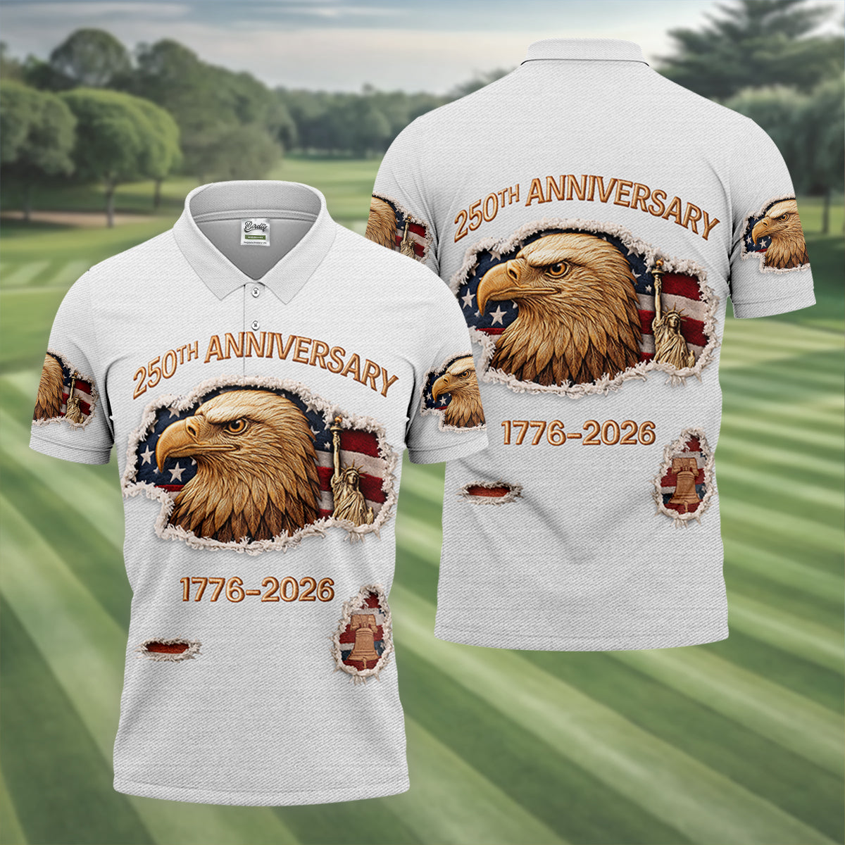 250th Anniversary 1776-2026 American Flag And Eagle Golf Tops For Men, Patriotic Golf Shirt, Golf Shirts For Men