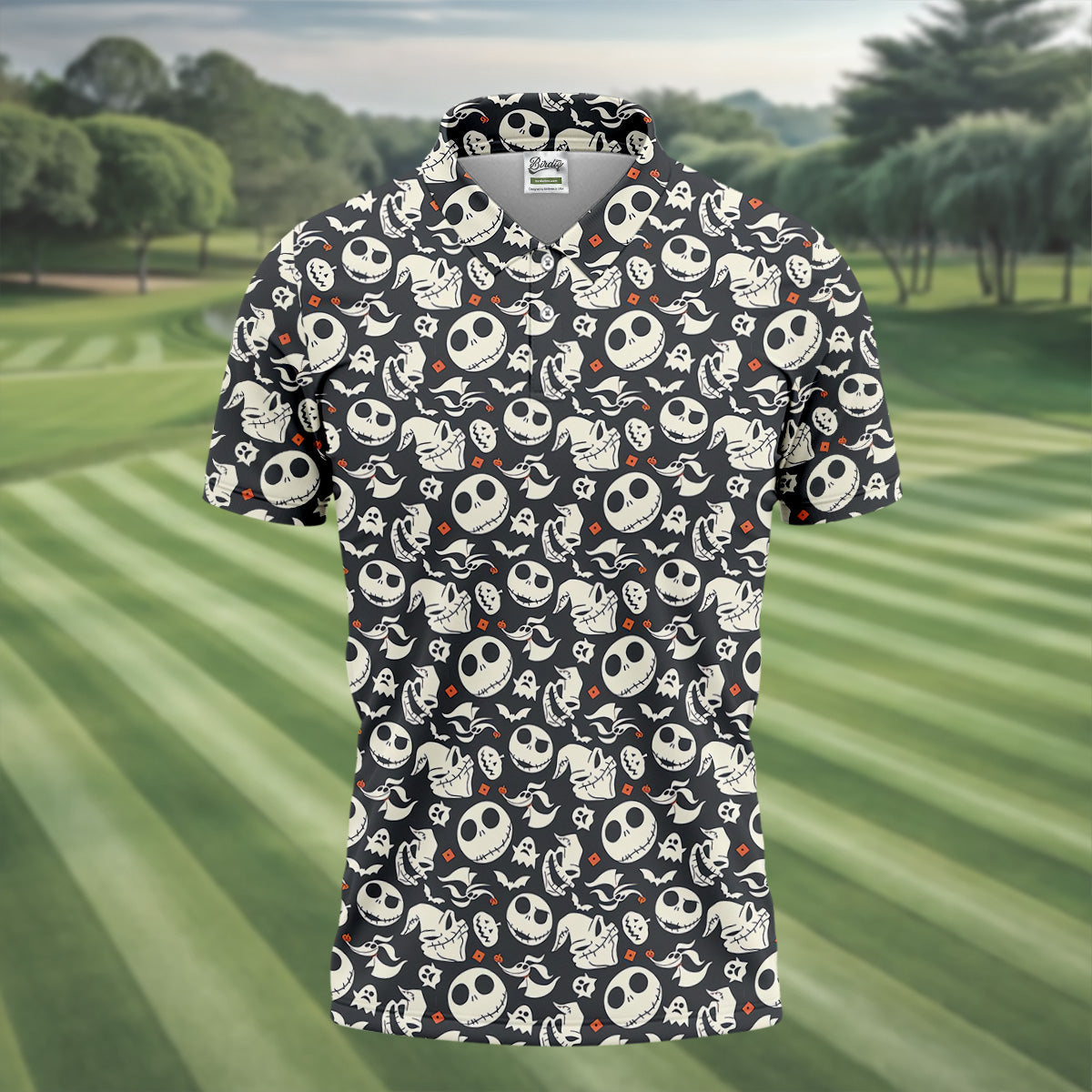 Nightmare Skull Golf Tops For Men, Horror Pattern Polo ShirtFor Men, Halloween Golf Shirt