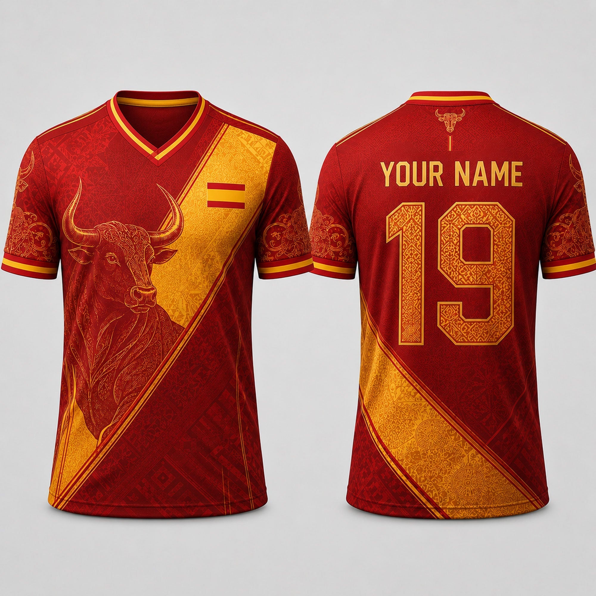 Spanish Bull Fooball Shirt, Spain Football Team V-Neck For Men, Soccer Fan Father's Day Presents