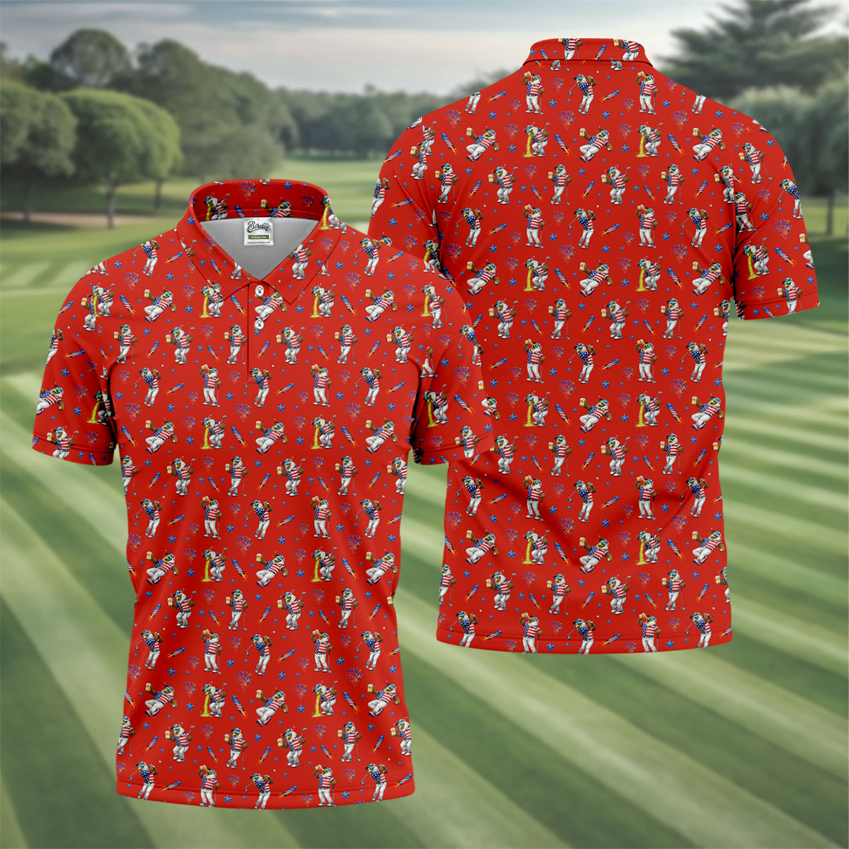 Patriotic Eagle Golf And Beer Funny 4th Of July Red Golf Shirt, 250th Anniversary Golf Shirts For Men