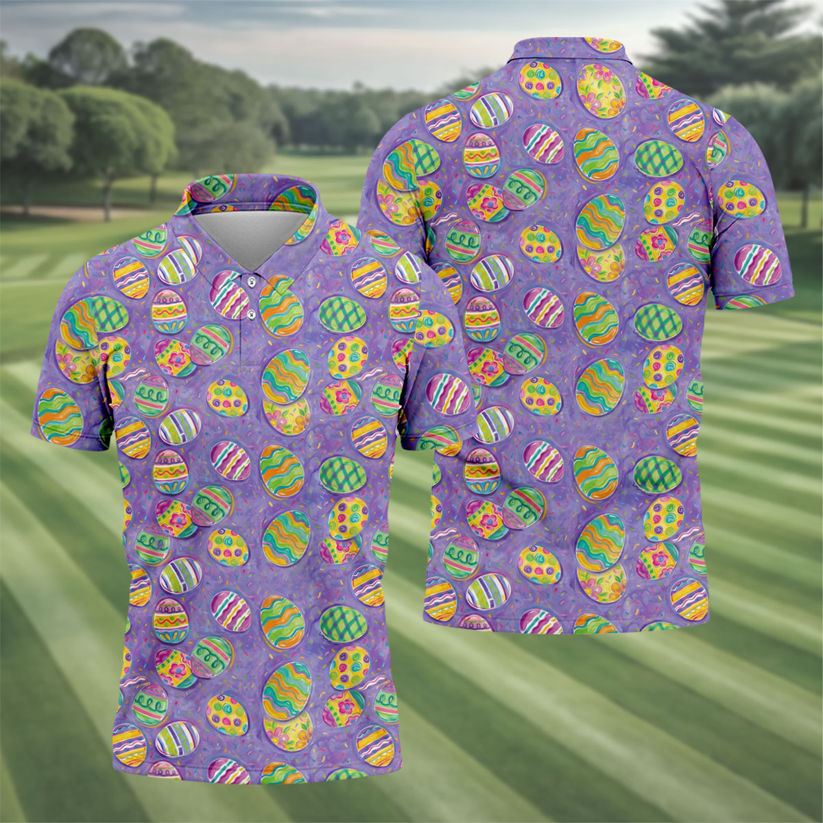 Colorful Painted Easter Eggs Golf Shirts For Men, Cute Golf Outfit, Polo ShirtFor Men