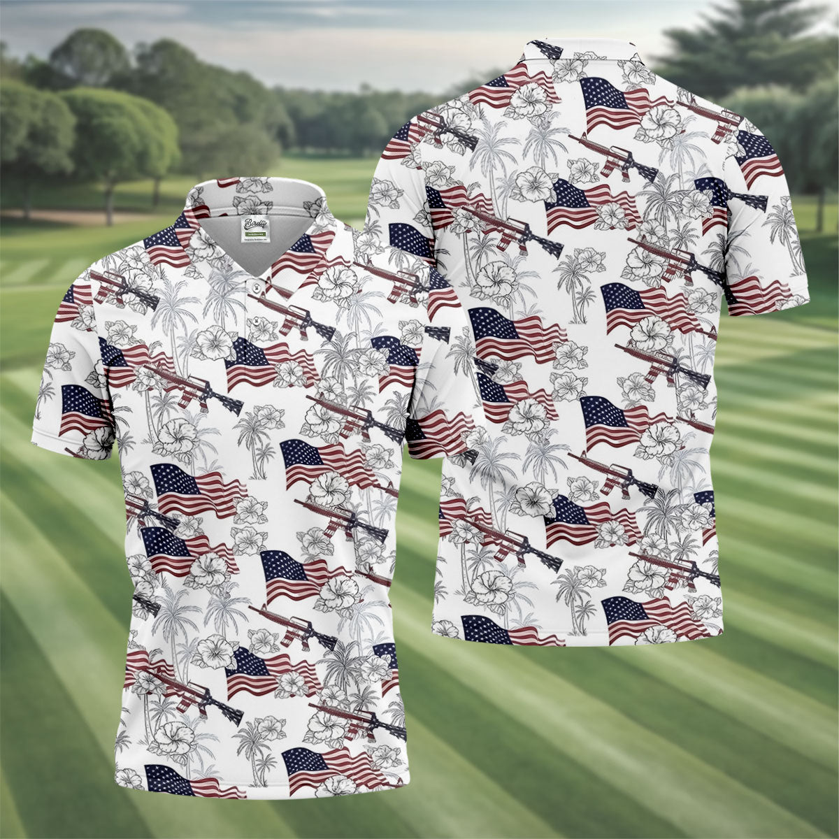 American Flag Pattern 4th Of July Tropical Vibe Patriotic Golf Shirt, 250th Anniversary Golf Shirts For Men