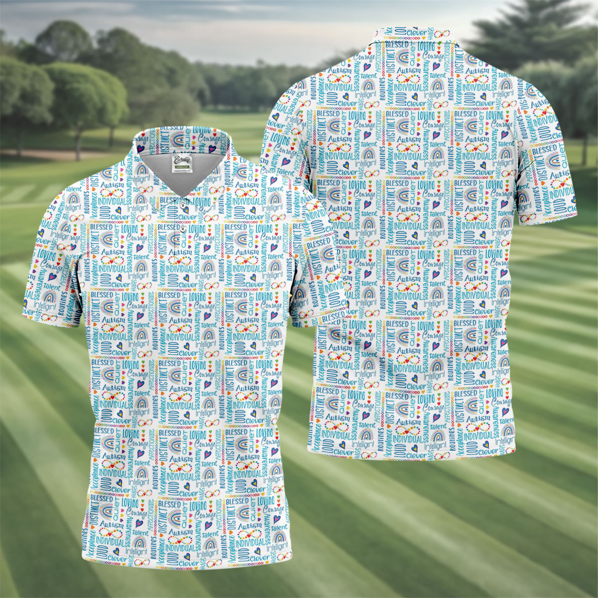 Autism Awareness Rainbow Heart Infinity Symbol Blue And White Men's Golf Shirt, Polo ShirtFor Men