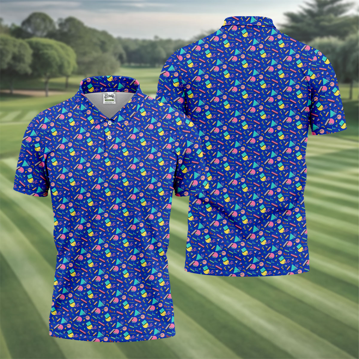 Memphis Pattern Hawaiian Golf Shirt, Retro Summer Men's Golf Shirt, Polo Shirts For Men