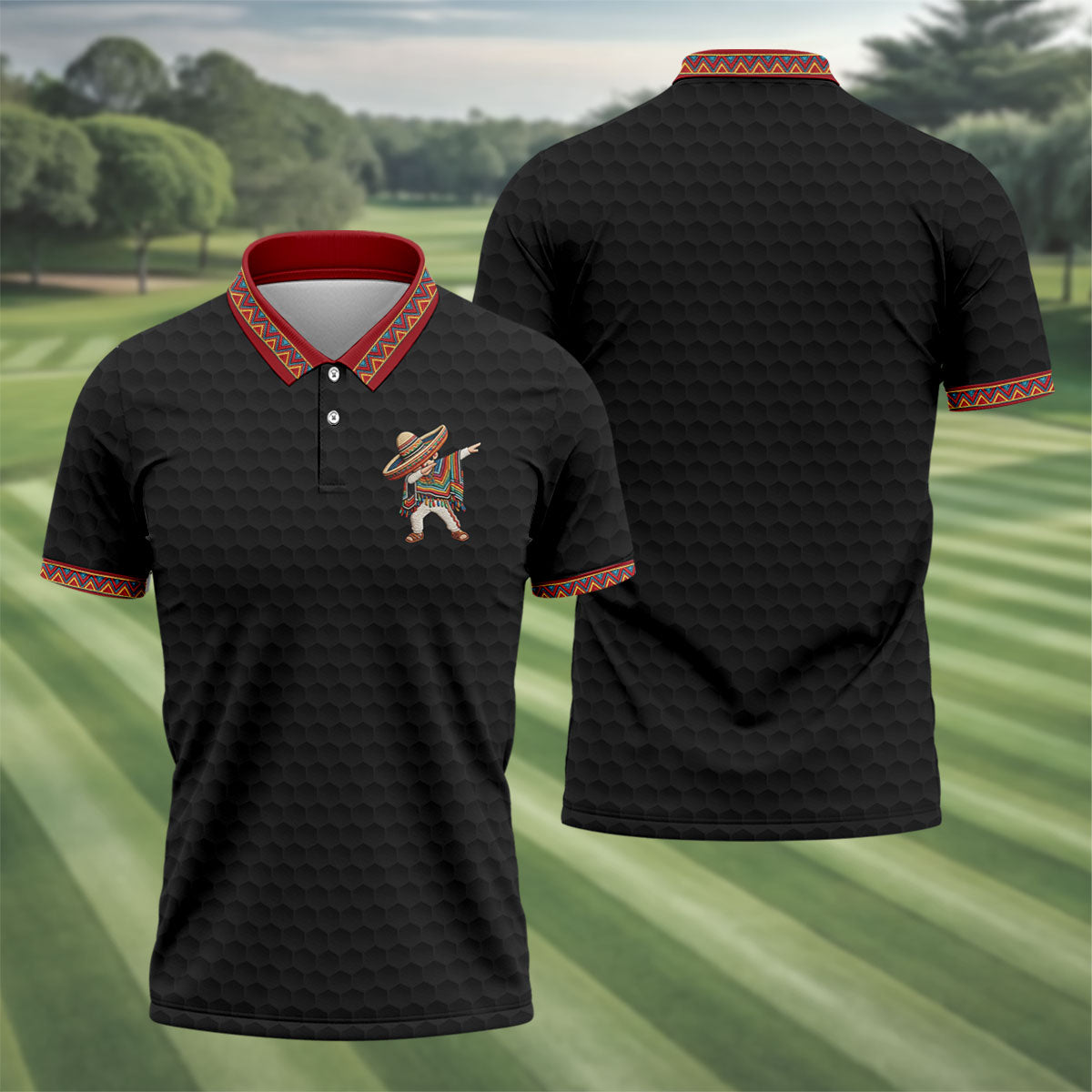 Cinco De Mayo Celebration Golf Ball Pattern Black Golf Shirt, Polo Shirt Men