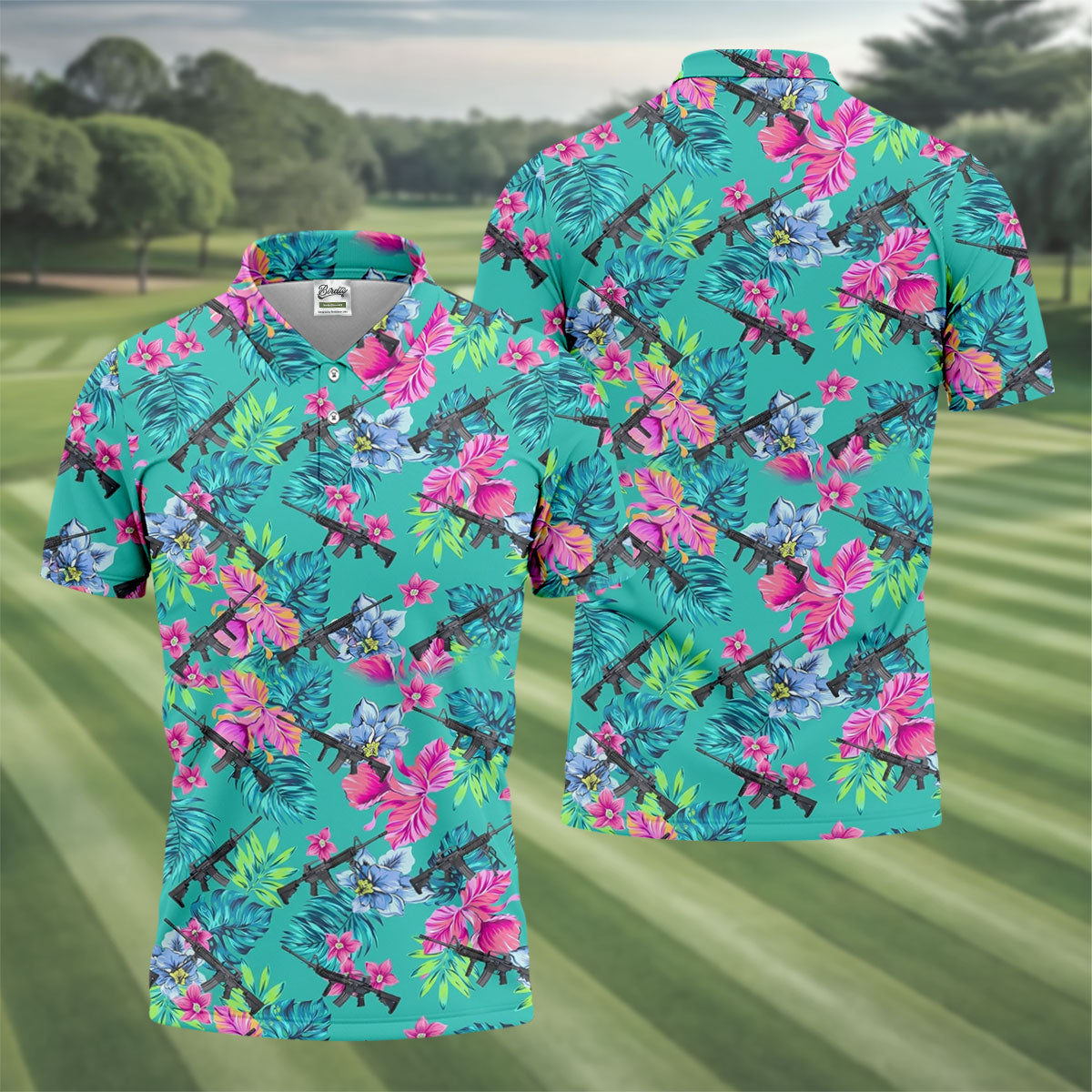 Hawaiian Floral With Army Theme Golf Shirts For Men, Polo ShirtFor Men, Golfing Apparel