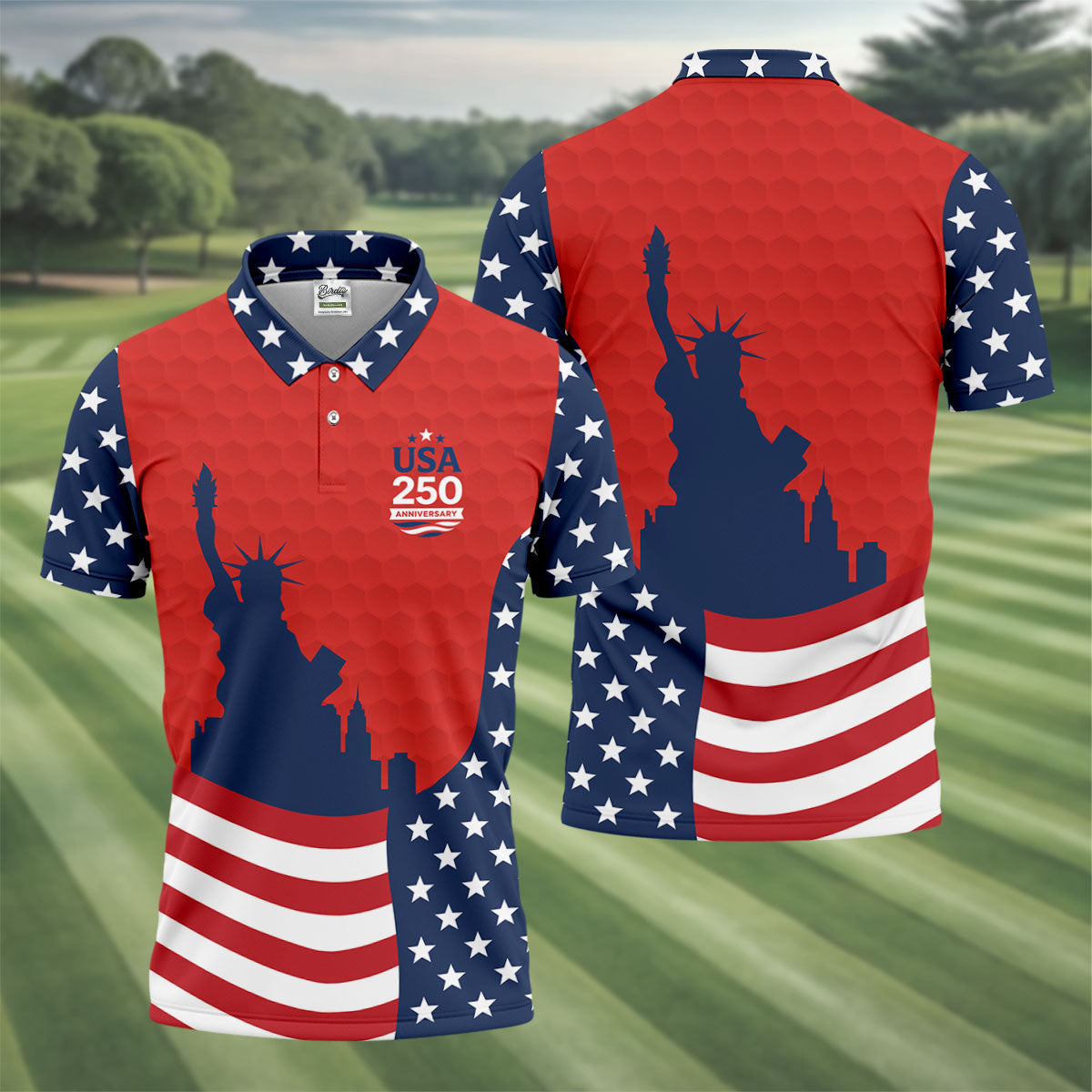 USA 250 Anniversary Statue Of Liberty Red Golf Shirt, Patriotic Golf Shirt, 4th Of July Golf Shirts For Men