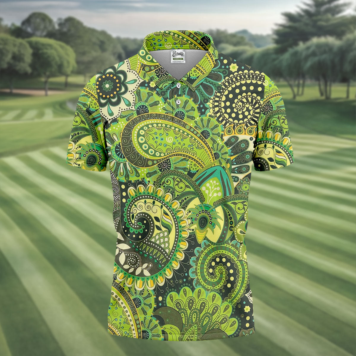 Paisley Print Green Golf Shirt, Golf Tops For Men, Polo ShirtFor Men, Golf Shirts For Men